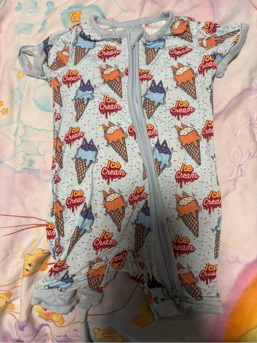 7/$30 Ice Cream Print One-Piece Romper - Light Blue